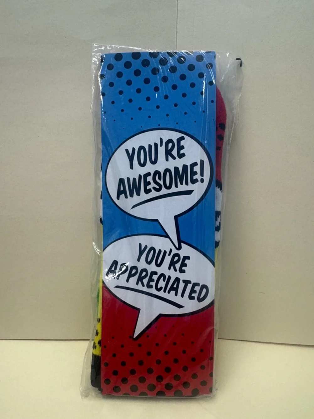 CARTOON SOCKS You’re Awesome & Appreciated Red Green Blue Yellow M Medium NIP